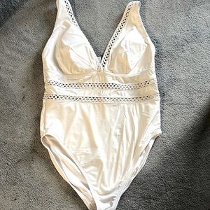 White One-Piece Swimsuit - Lattice Plunge - size 18